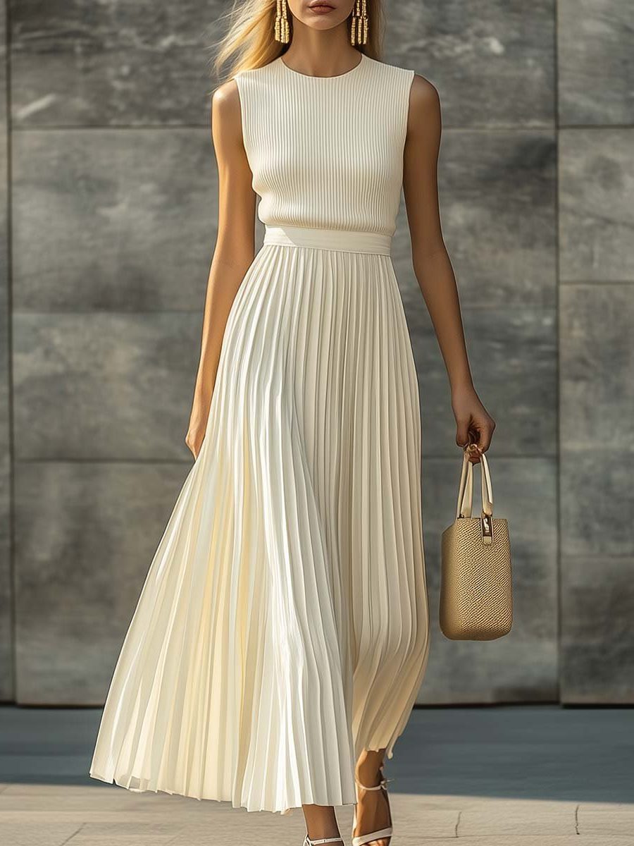Sleeveless Pleated Maxi Dress for Women