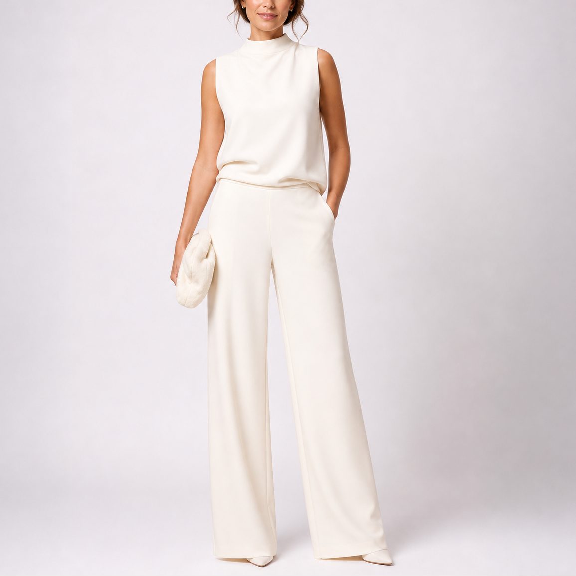Sleeveless Wide Leg Jumpsuit for Women - White