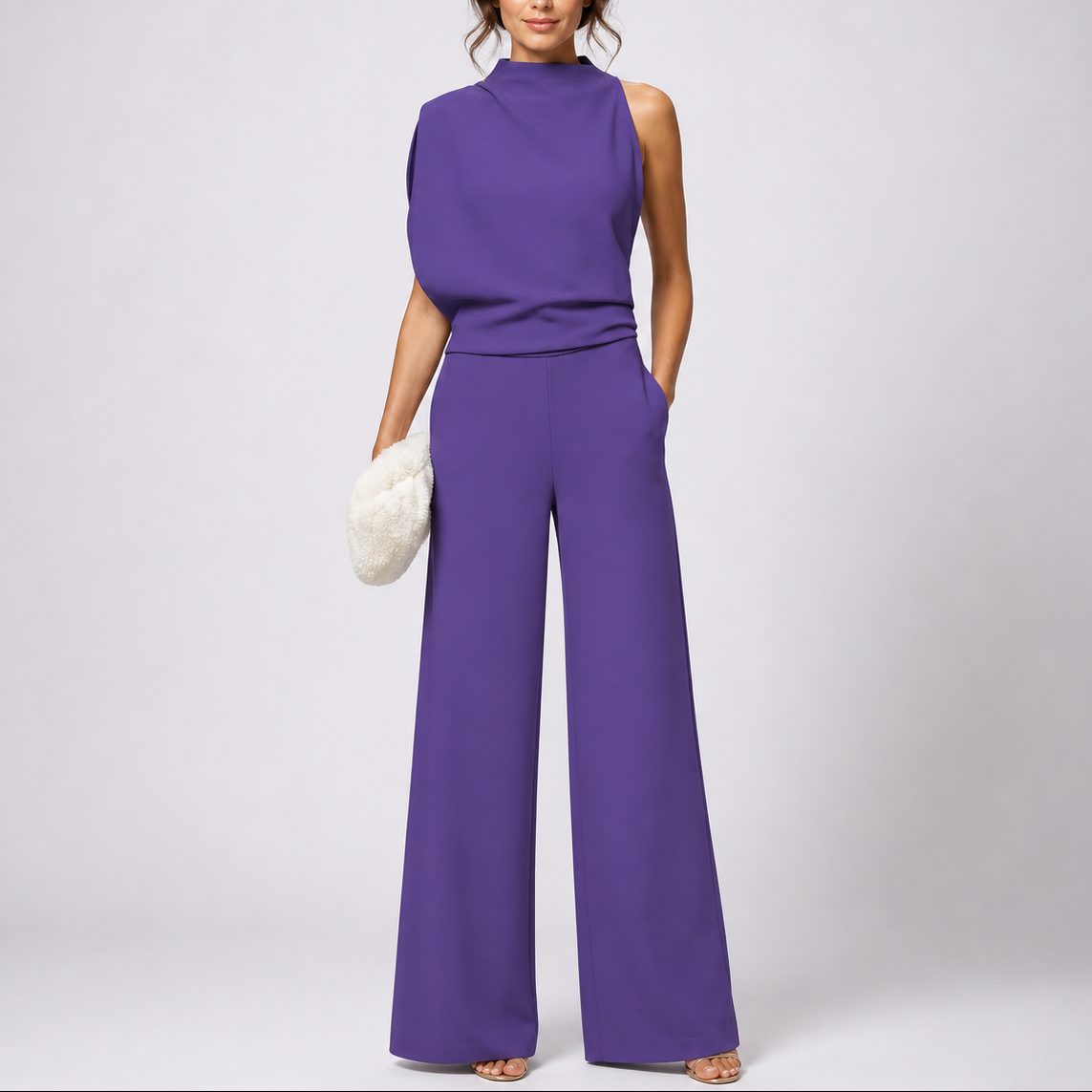 Sleeveless Wide Leg Jumpsuit for Women - Purple