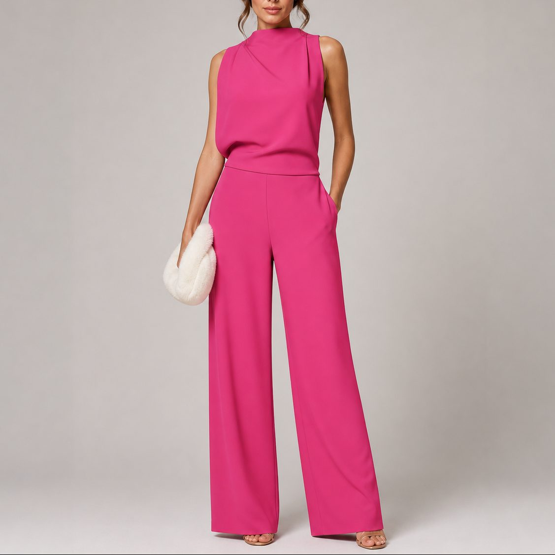 Sleeveless Wide Leg Jumpsuit for Women - Pink