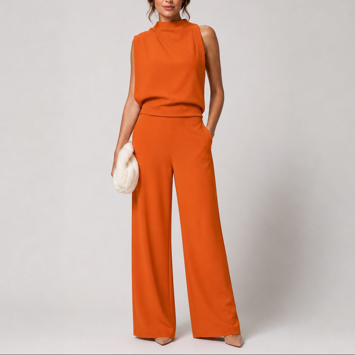Sleeveless Wide Leg Jumpsuit for Women - Orange