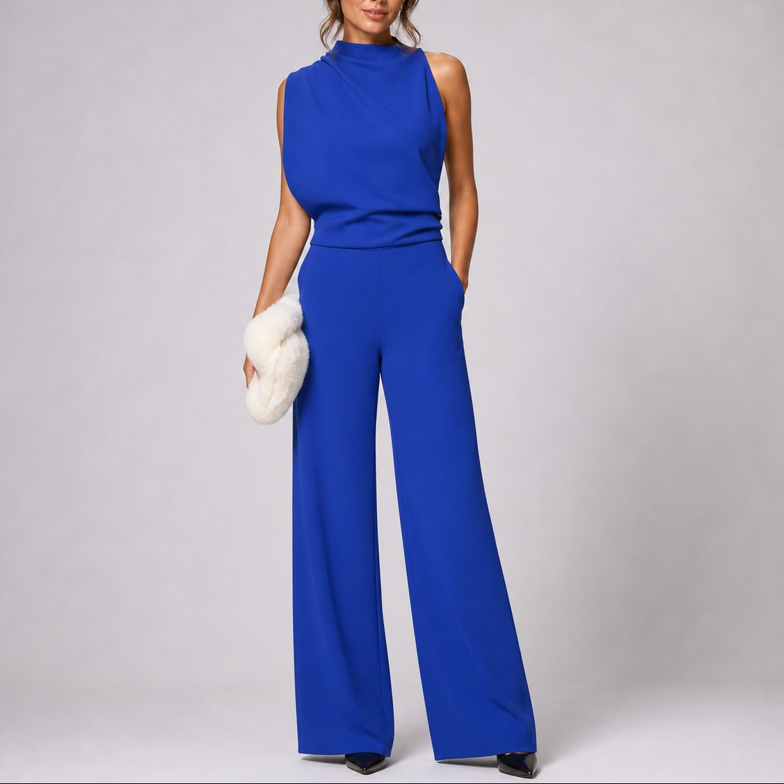 Sleeveless Wide Leg Jumpsuit for Women - Blue