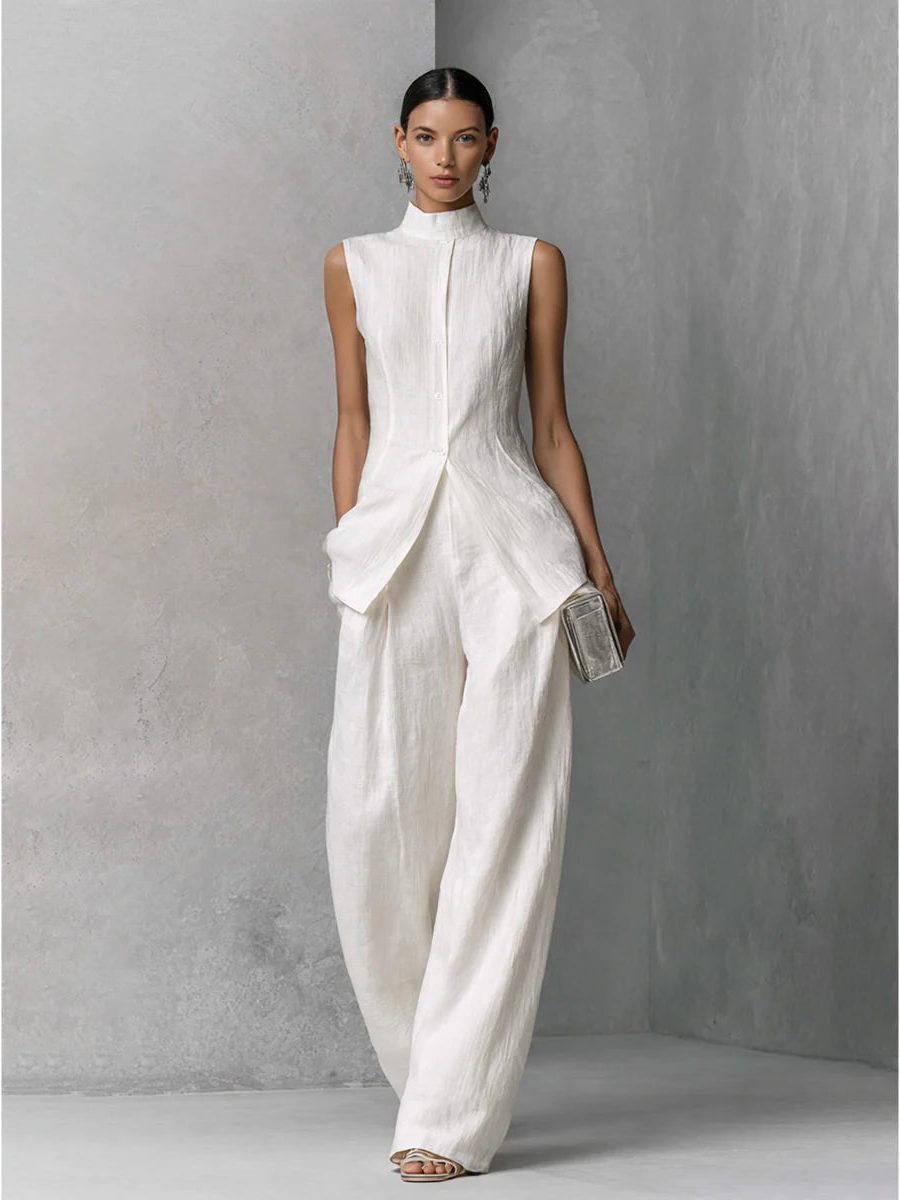 Sleeveless Wide Leg Linen Set for Women