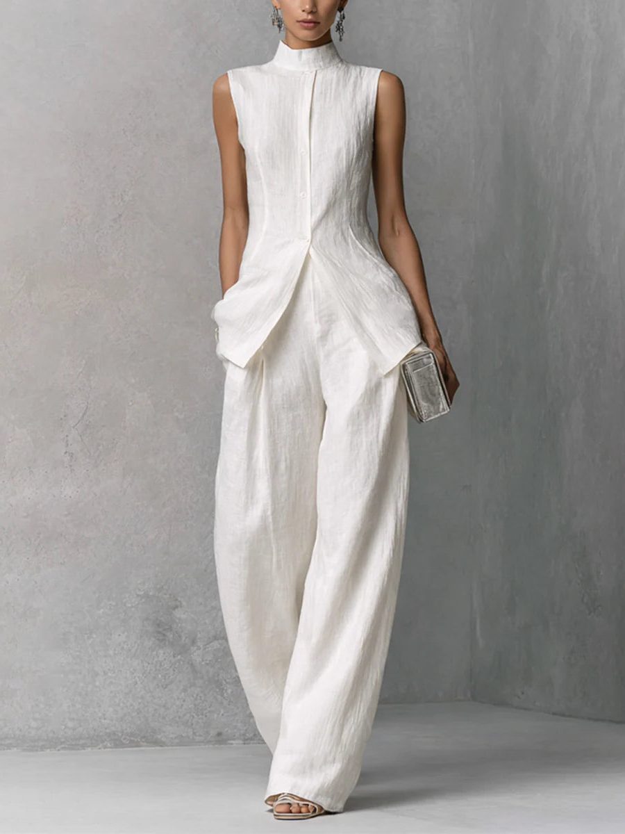 Sleeveless Wide Leg Linen Set for Women