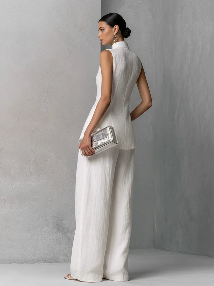 Sleeveless Wide Leg Linen Set for Women - View 3