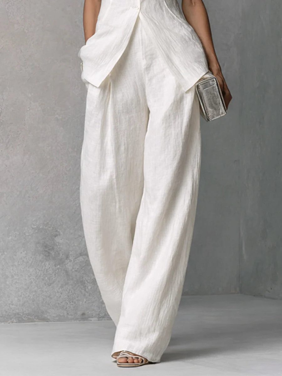 Sleeveless Wide Leg Linen Set for Women - View 5