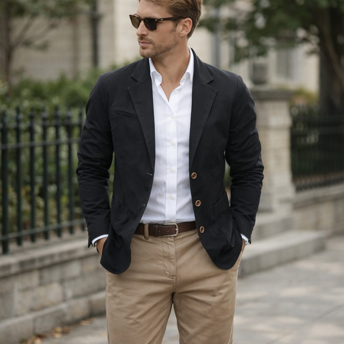 Slim Fit Cotton Blazer with Lapel Collar for Men - View 11