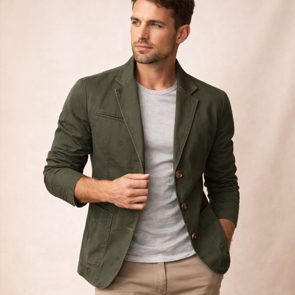 Slim Fit Cotton Blazer with Lapel Collar for Men