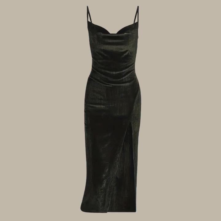 Slim Fit Split Hem Midi Dress for Women - Black