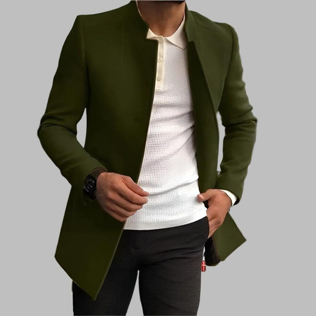 Slim Fit Stand Collar Wool Coat for Men