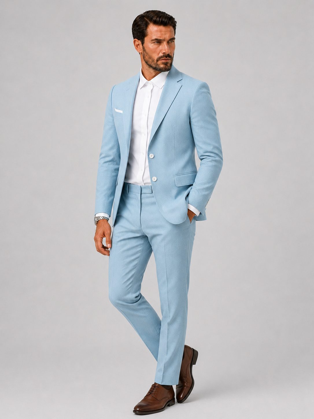 Slim Fit Two-Button Linen Suit Set for Men