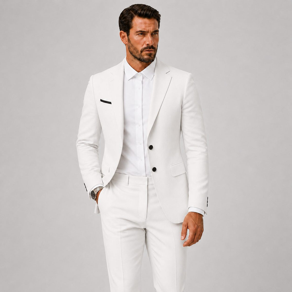 Slim Fit Two-Button Linen Suit Set for Men - Blanc