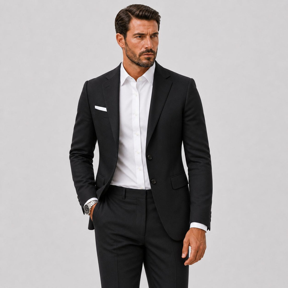Slim Fit Two-Button Linen Suit Set for Men - Noir