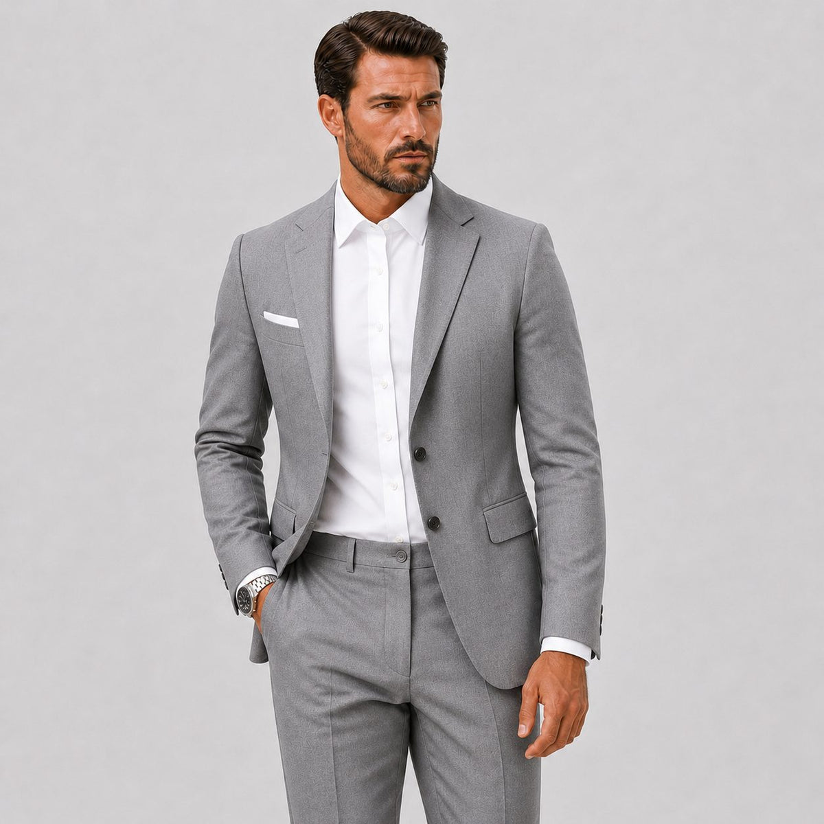 Slim Fit Two-Button Linen Suit Set for Men - Gris