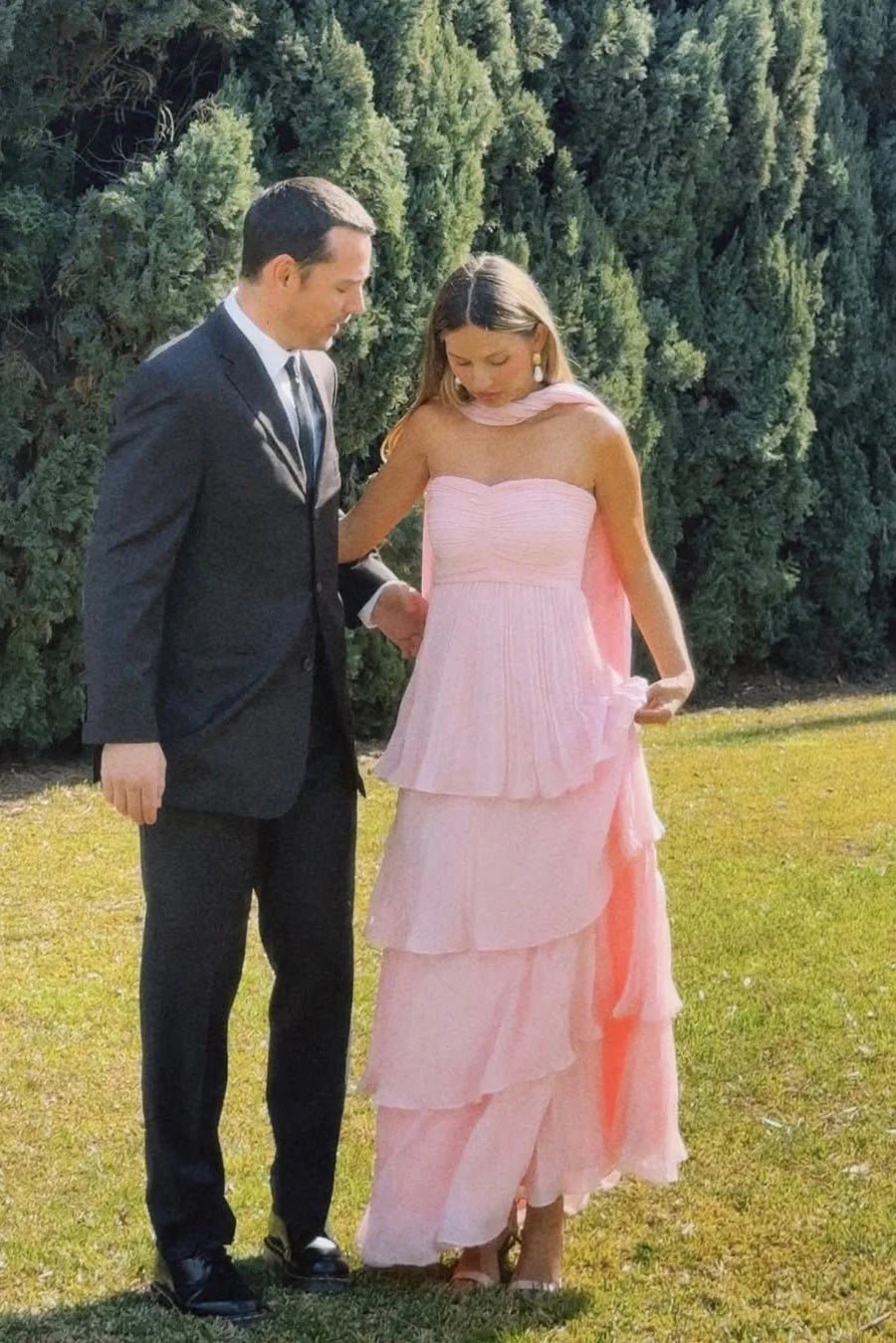 Strapless Pleated Tiered Wedding Guest Maxi Dress for Women