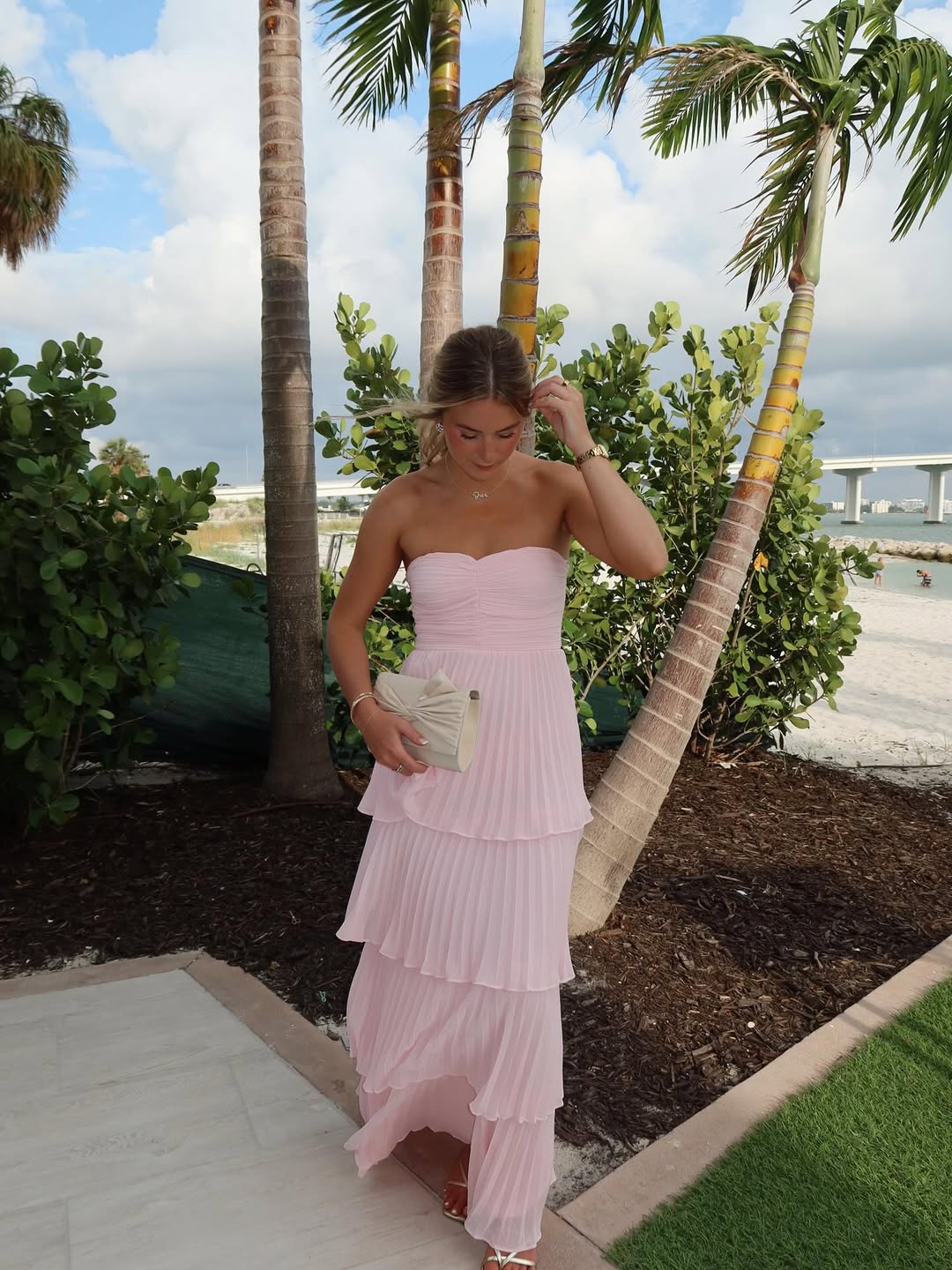 Strapless Pleated Tiered Wedding Guest Maxi Dress for Women