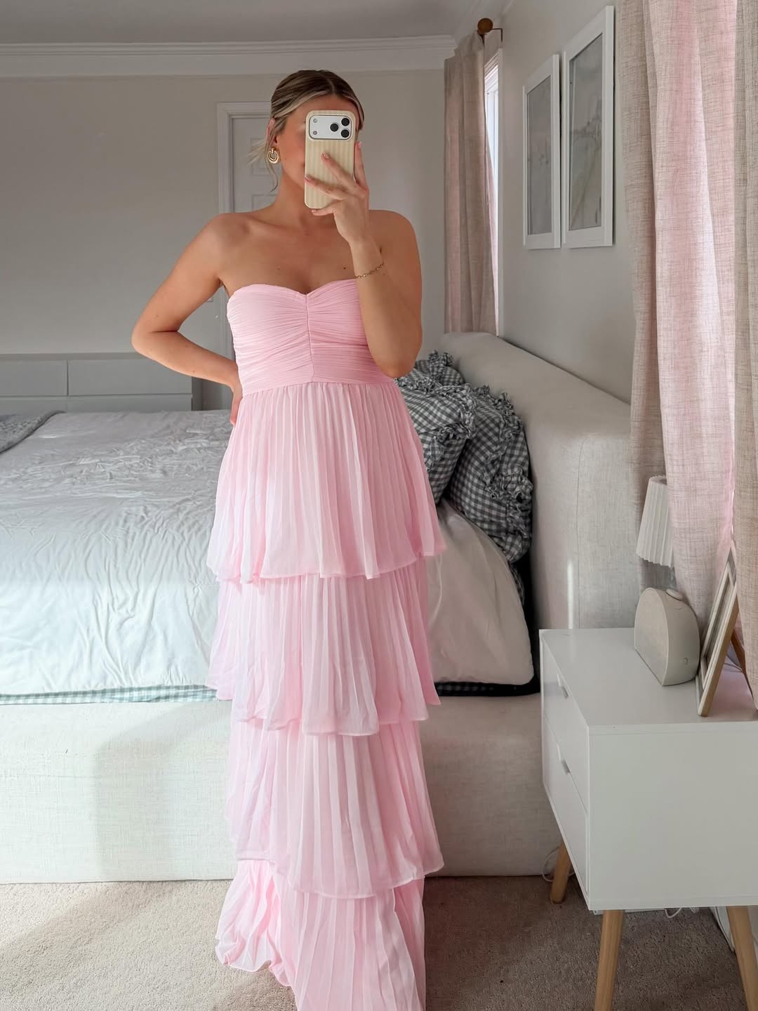 Strapless Pleated Tiered Wedding Guest Maxi Dress for Women