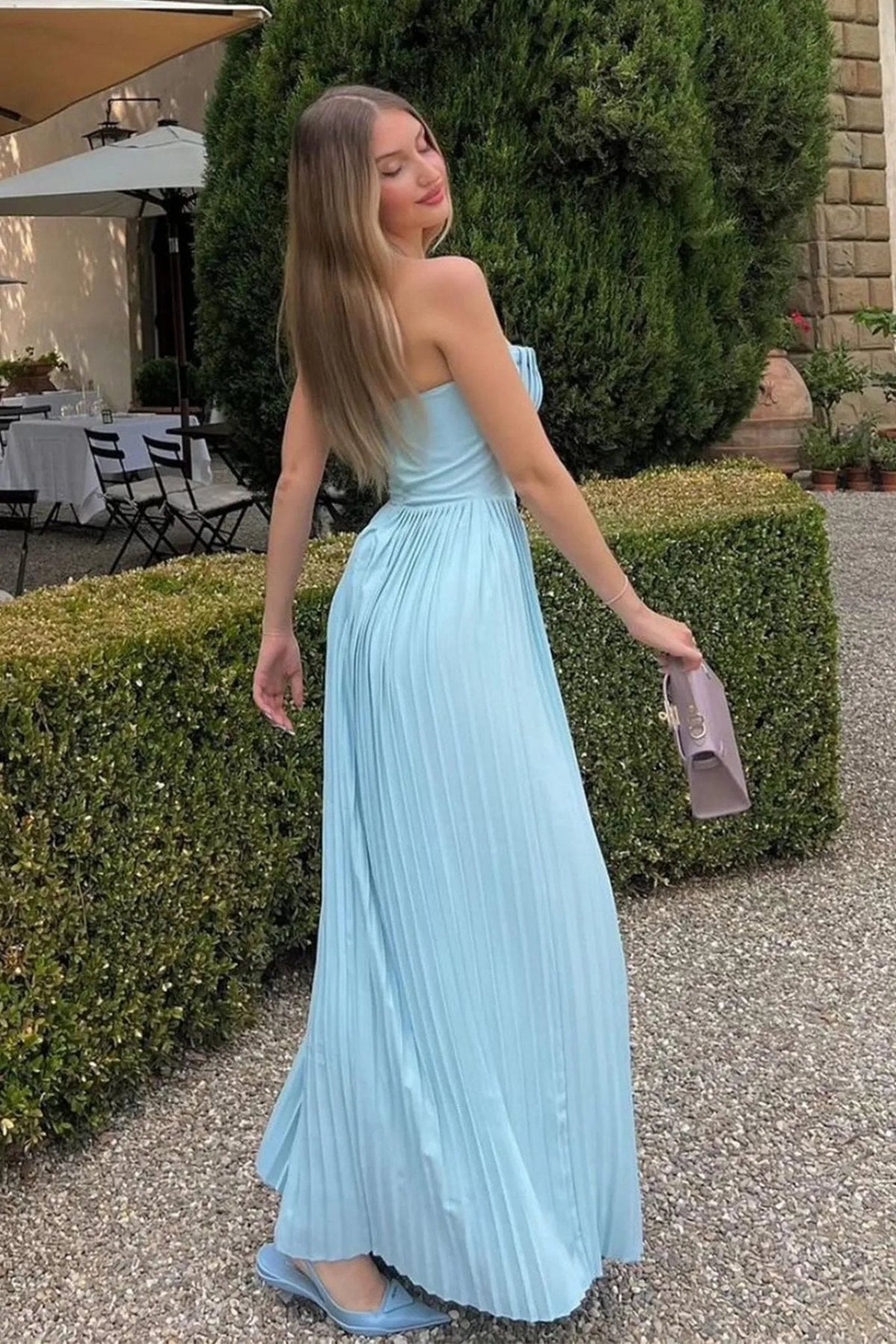 Strapless Pleated Wedding Guest Maxi Dress for Women