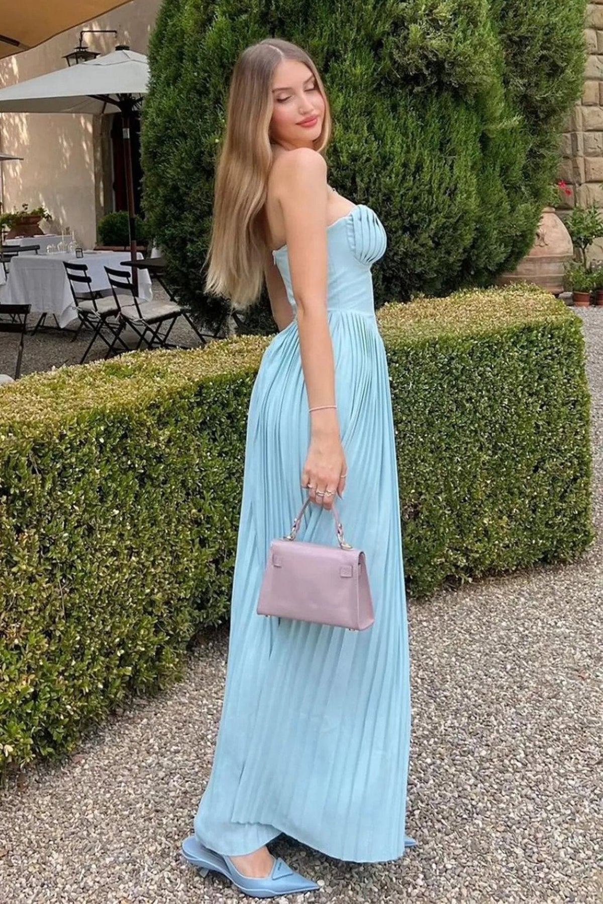 Strapless Pleated Wedding Guest Maxi Dress for Women