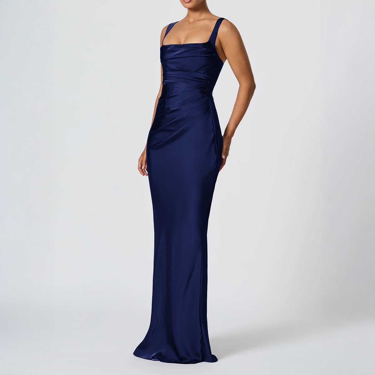 Square Neck Ruched Sleeveless Autumn Wedding Guest Maxi Dress for Women
