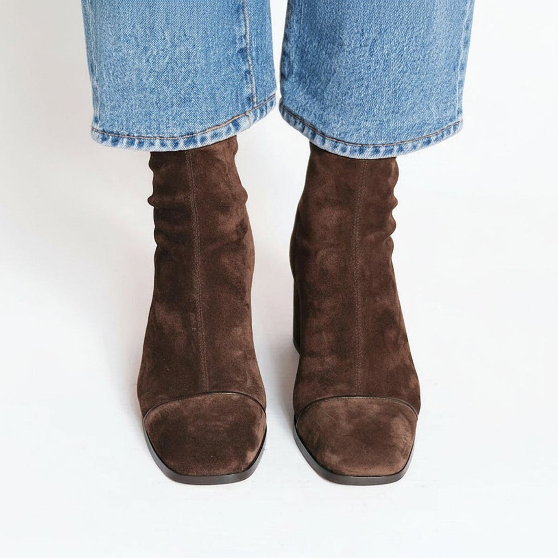 Square Toe Block Heel Suede Ankle Boots for Women