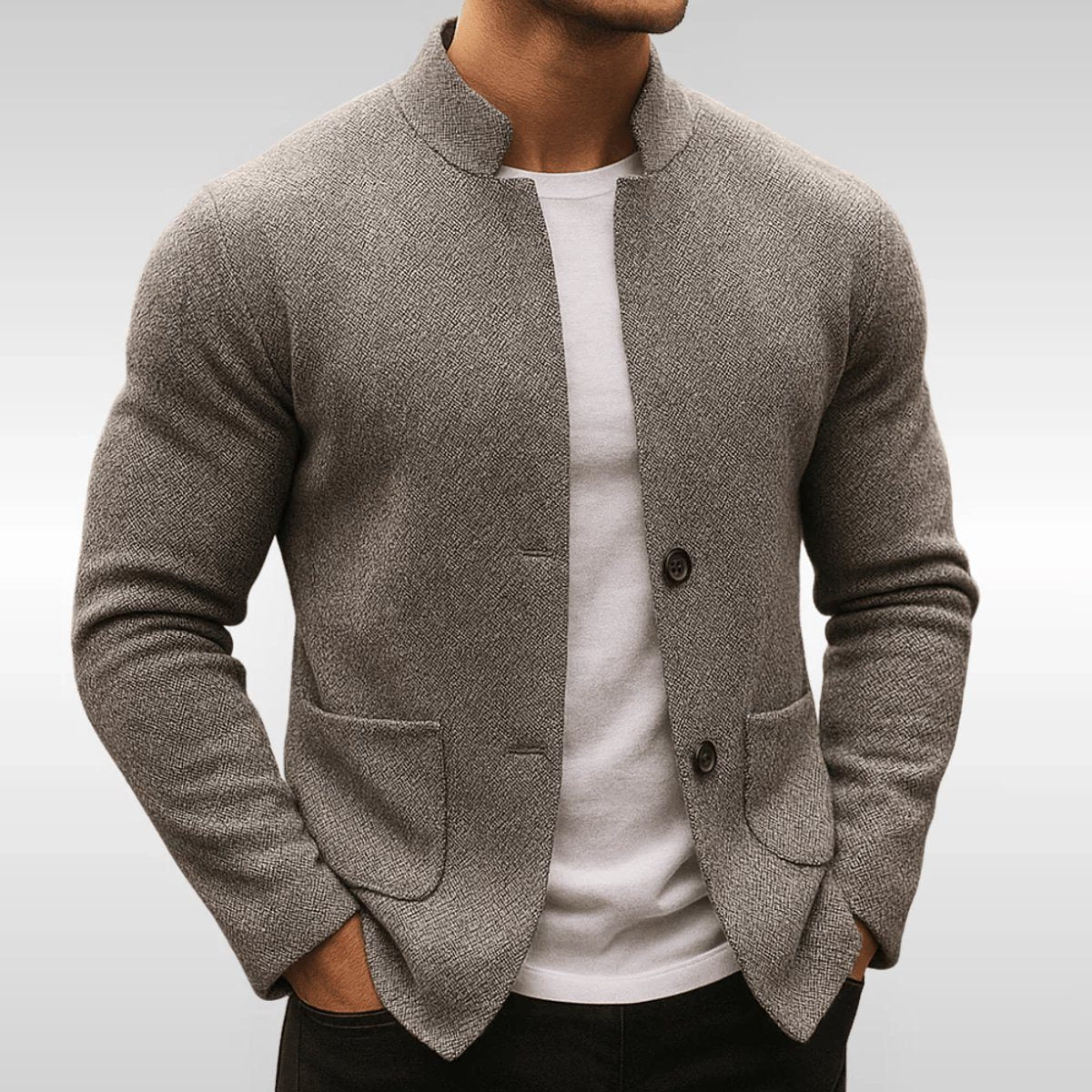 Stand Collar Button Knit Jacket for Men