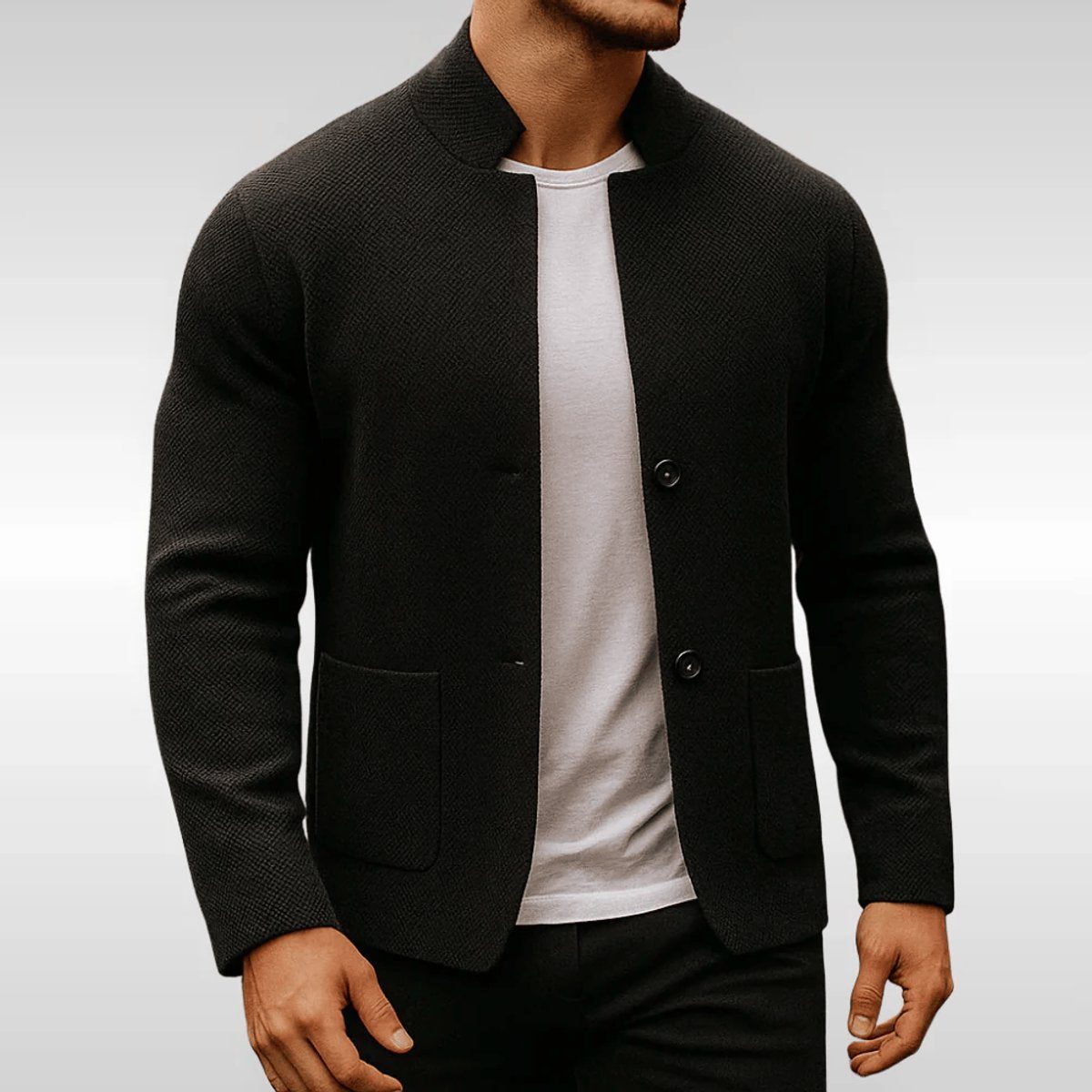 Stand Collar Button Knit Jacket for Men - Black