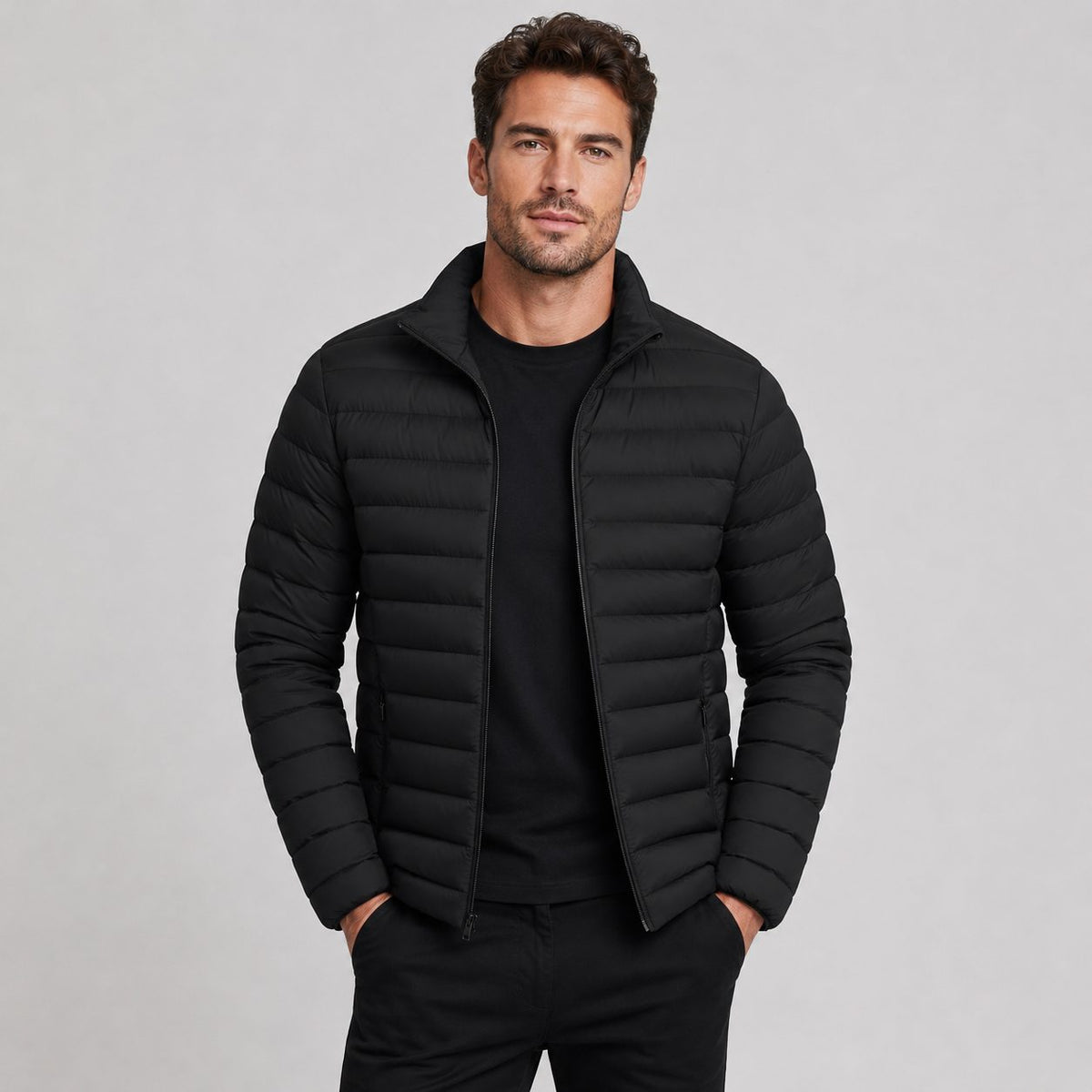 Stand Collar Puffer Jacket for Men