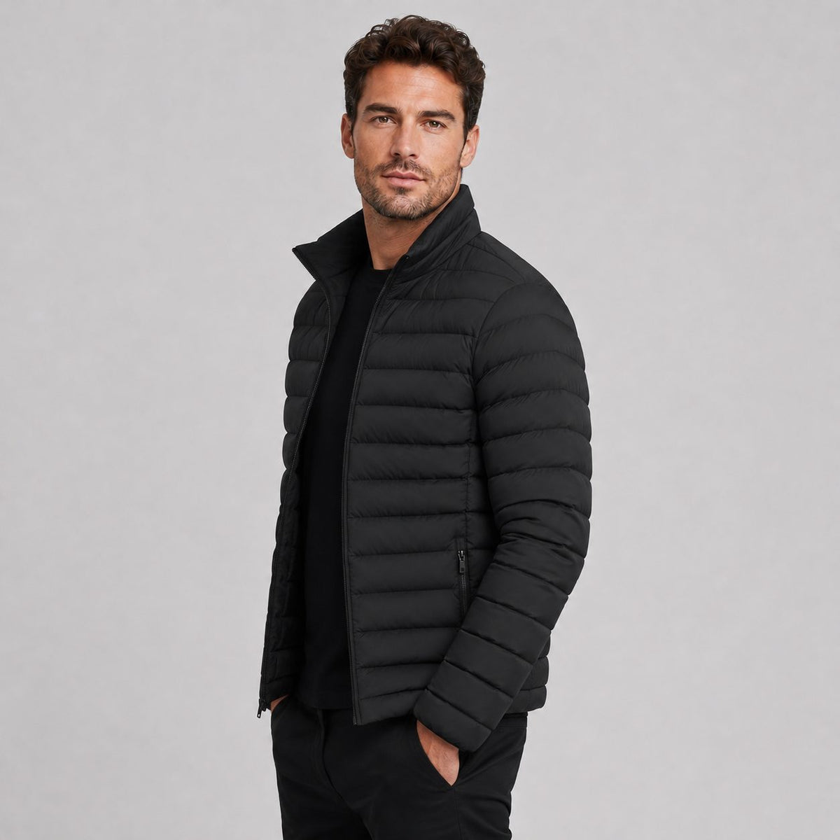 Stand Collar Puffer Jacket for Men - View 3