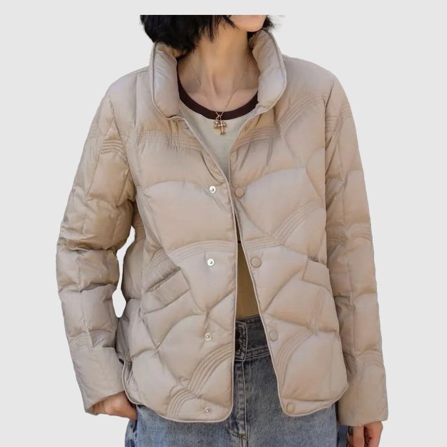 Quilted Jacket with Stand Collar and Button Front for Women