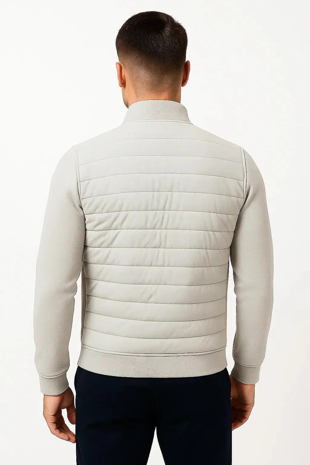 Stand Collar Quilted Jacket with Knitted Sleeves for Men - View 7