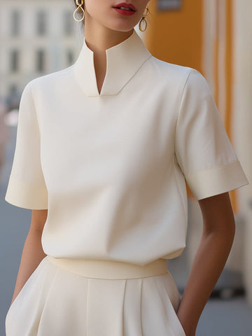 Stand Collar Short Sleeve Blouse for Women