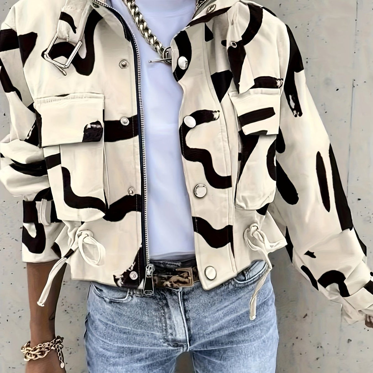 Stand Collar Zip-Up Jacket for Women - View 3