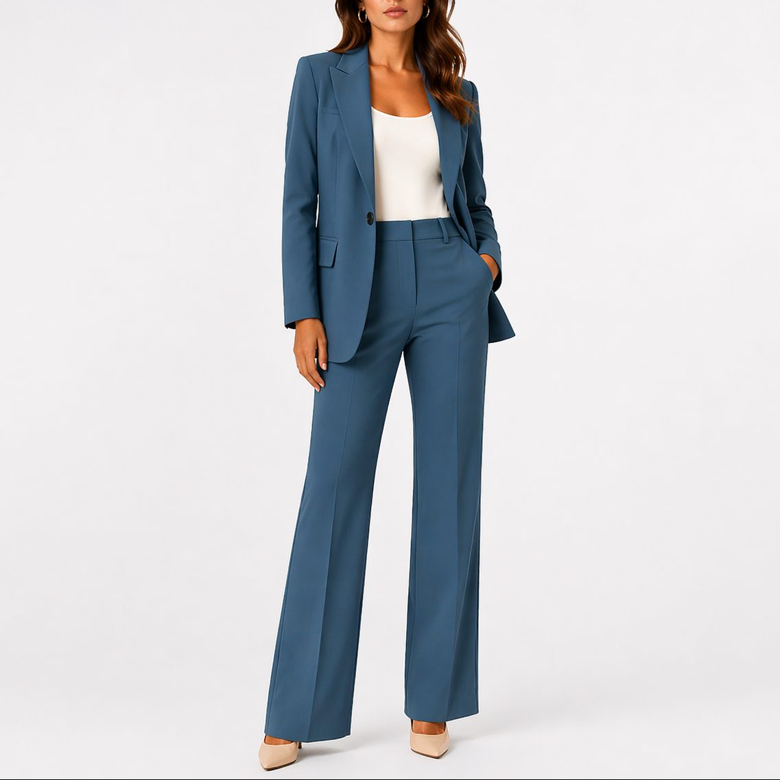 Straight Leg Blazer Set for Women - Navy