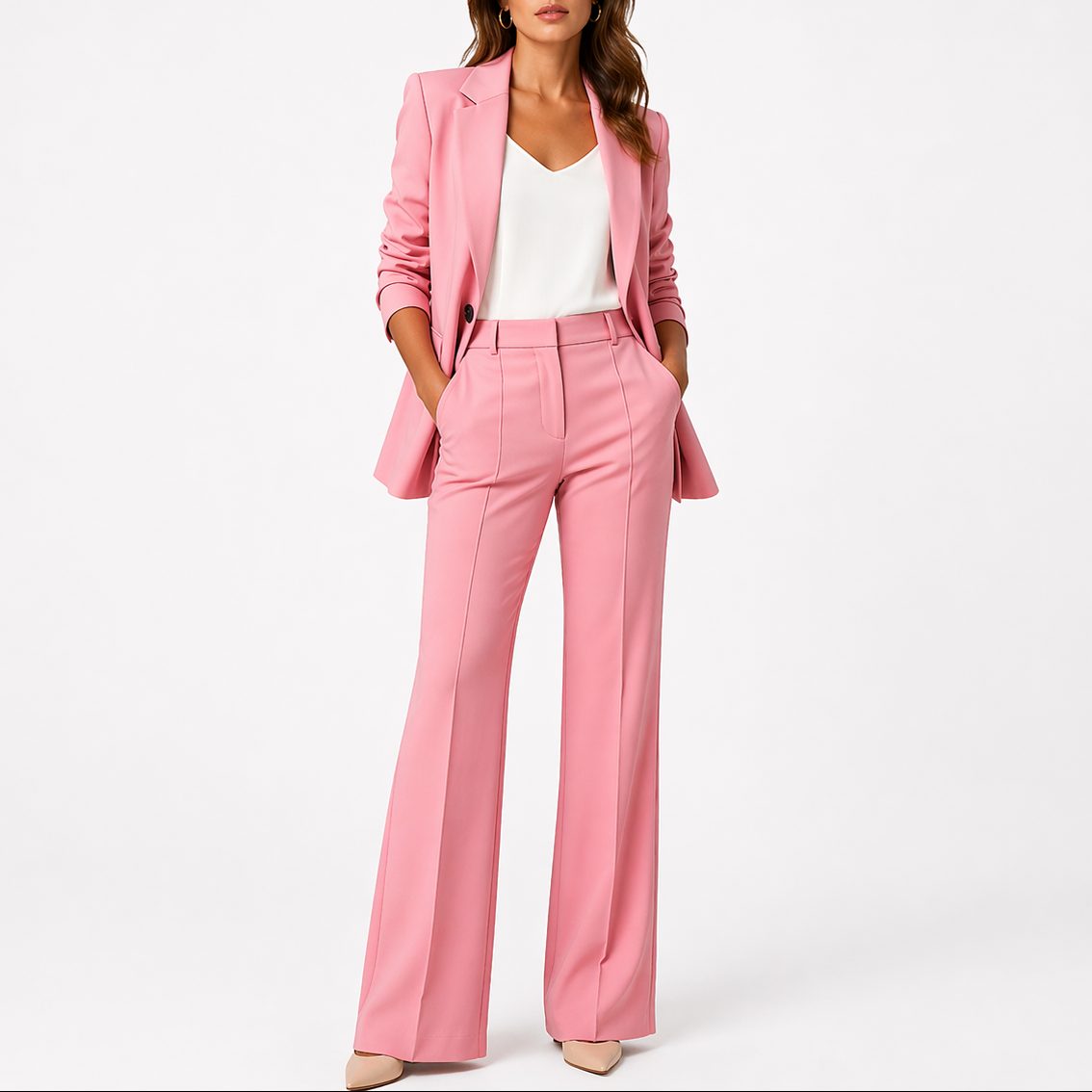 Straight Leg Blazer Set for Women - Pink