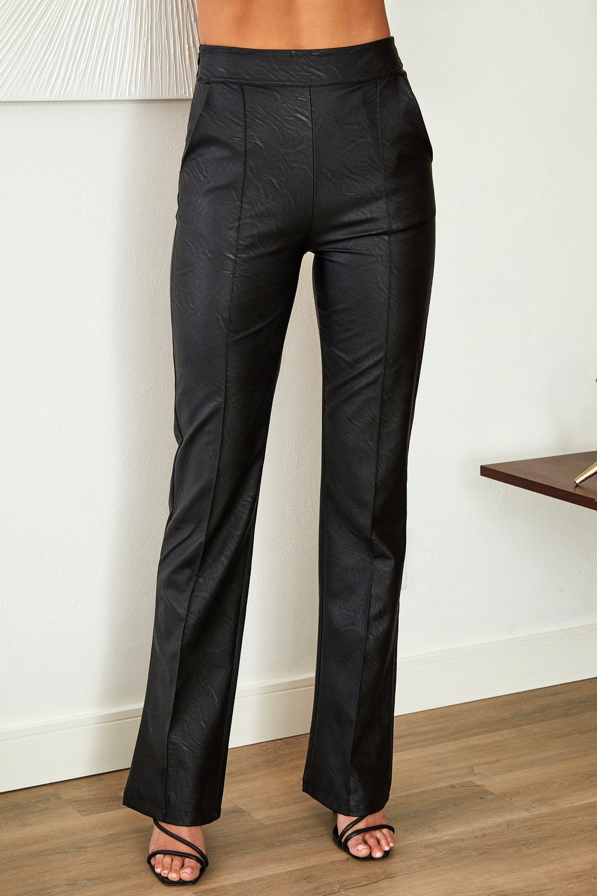 Straight Leg Faux Leather Trousers for Women - View 22