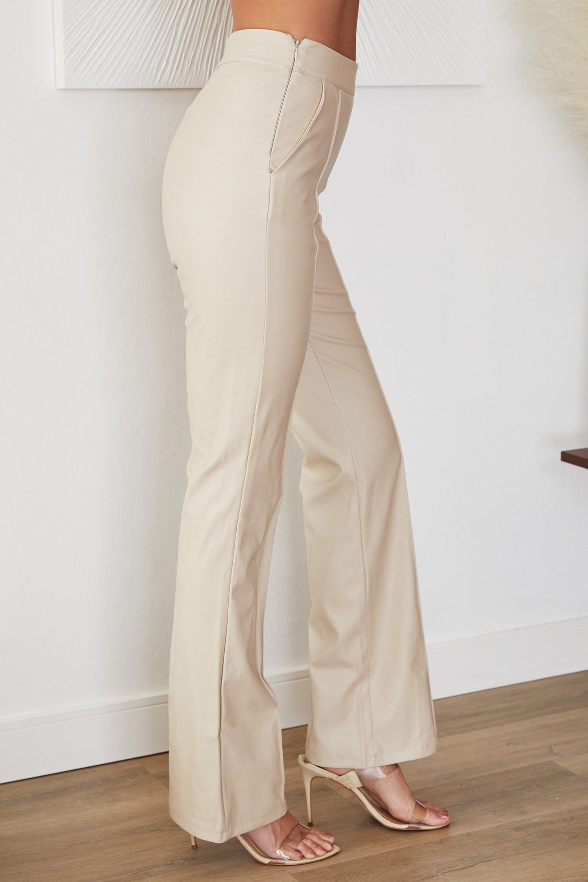 Straight Leg Faux Leather Trousers for Women - View 3