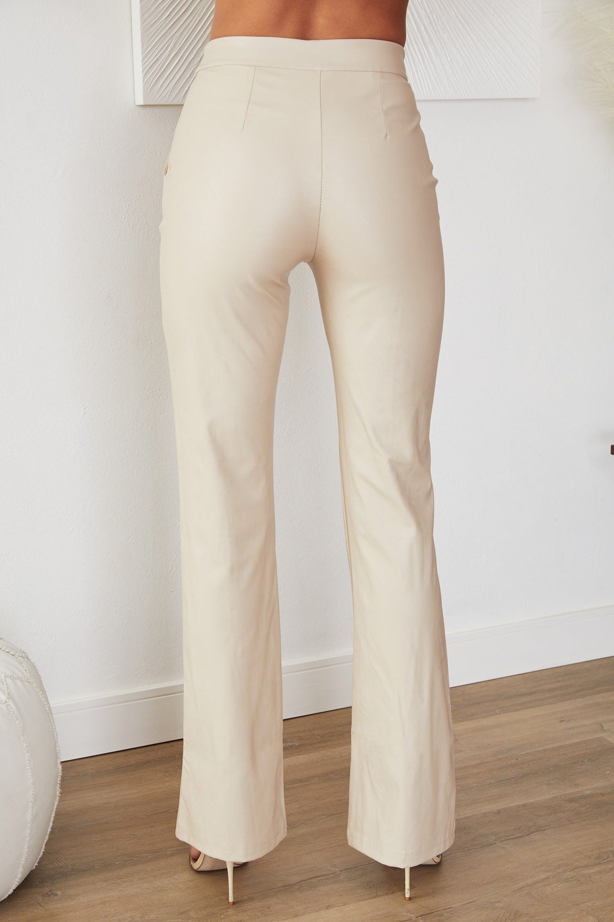 Straight Leg Faux Leather Trousers for Women - View 4