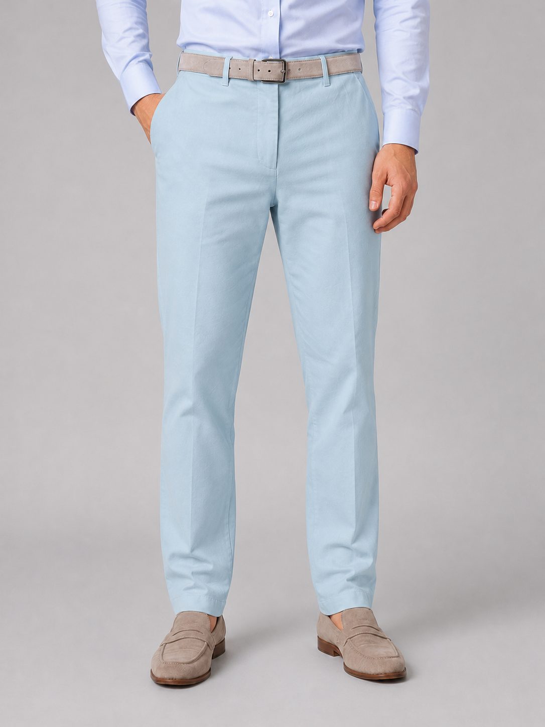 Straight Leg Linen Trousers for Men - Light Blue