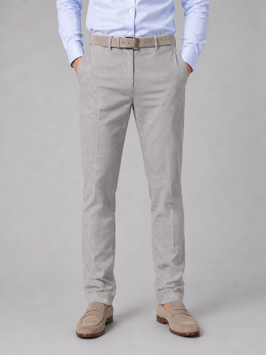 Straight Leg Linen Trousers for Men - Grey