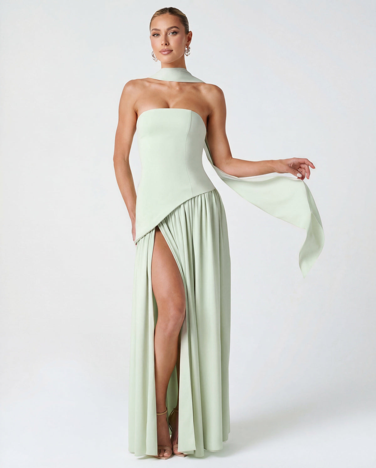 Strapless Corset High Split Maxi Dress for Women - Mint