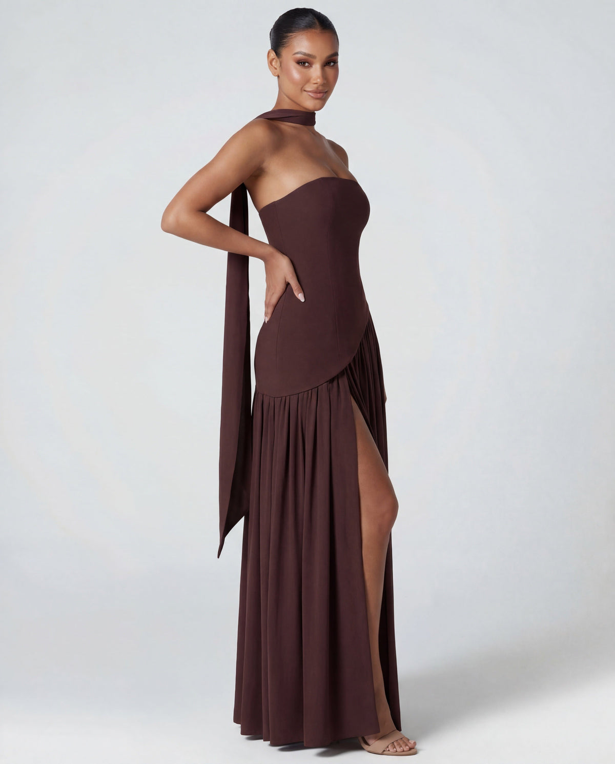 Strapless Corset High Split Maxi Dress for Women - View 4