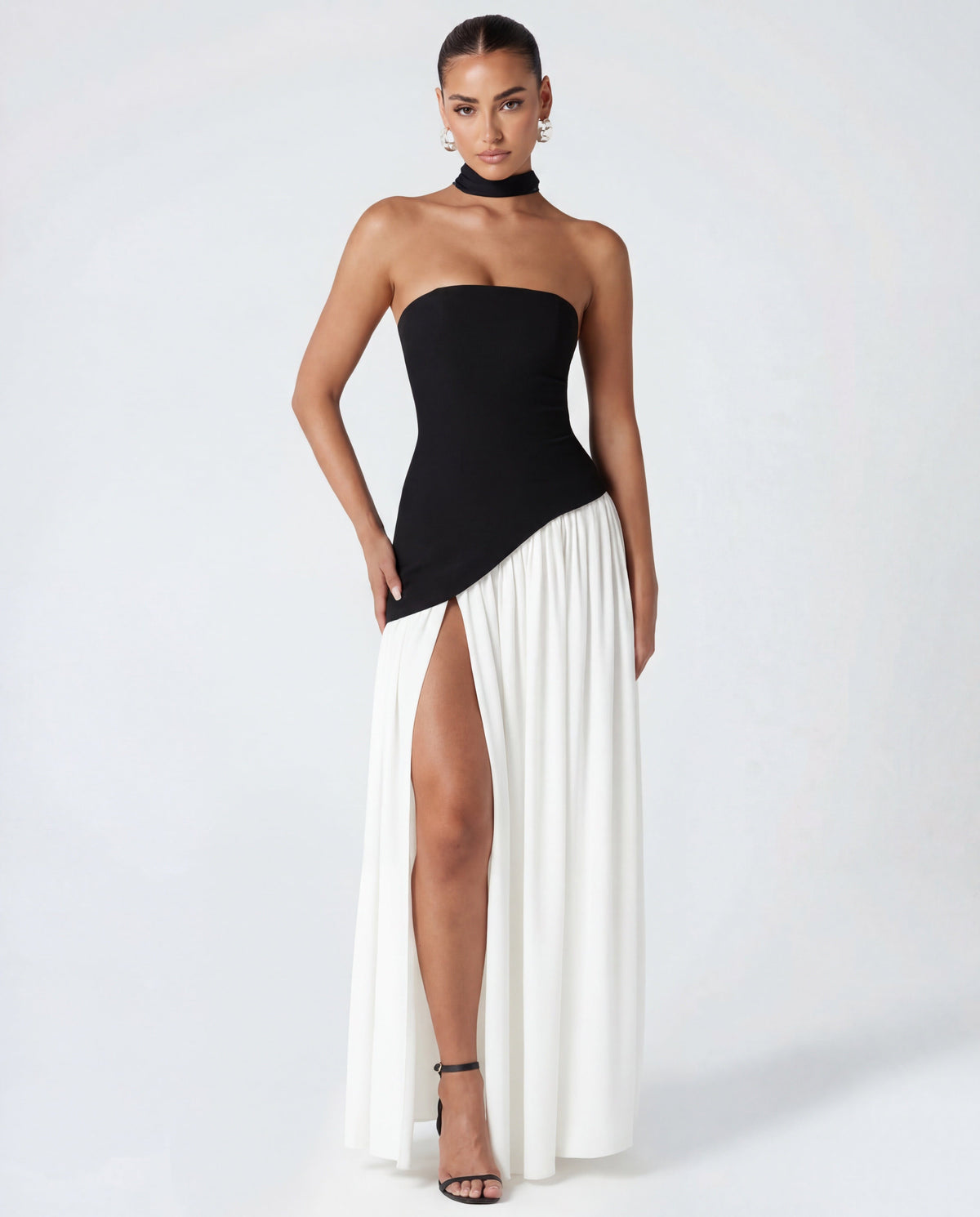Strapless Corset High Split Maxi Dress for Women - Black