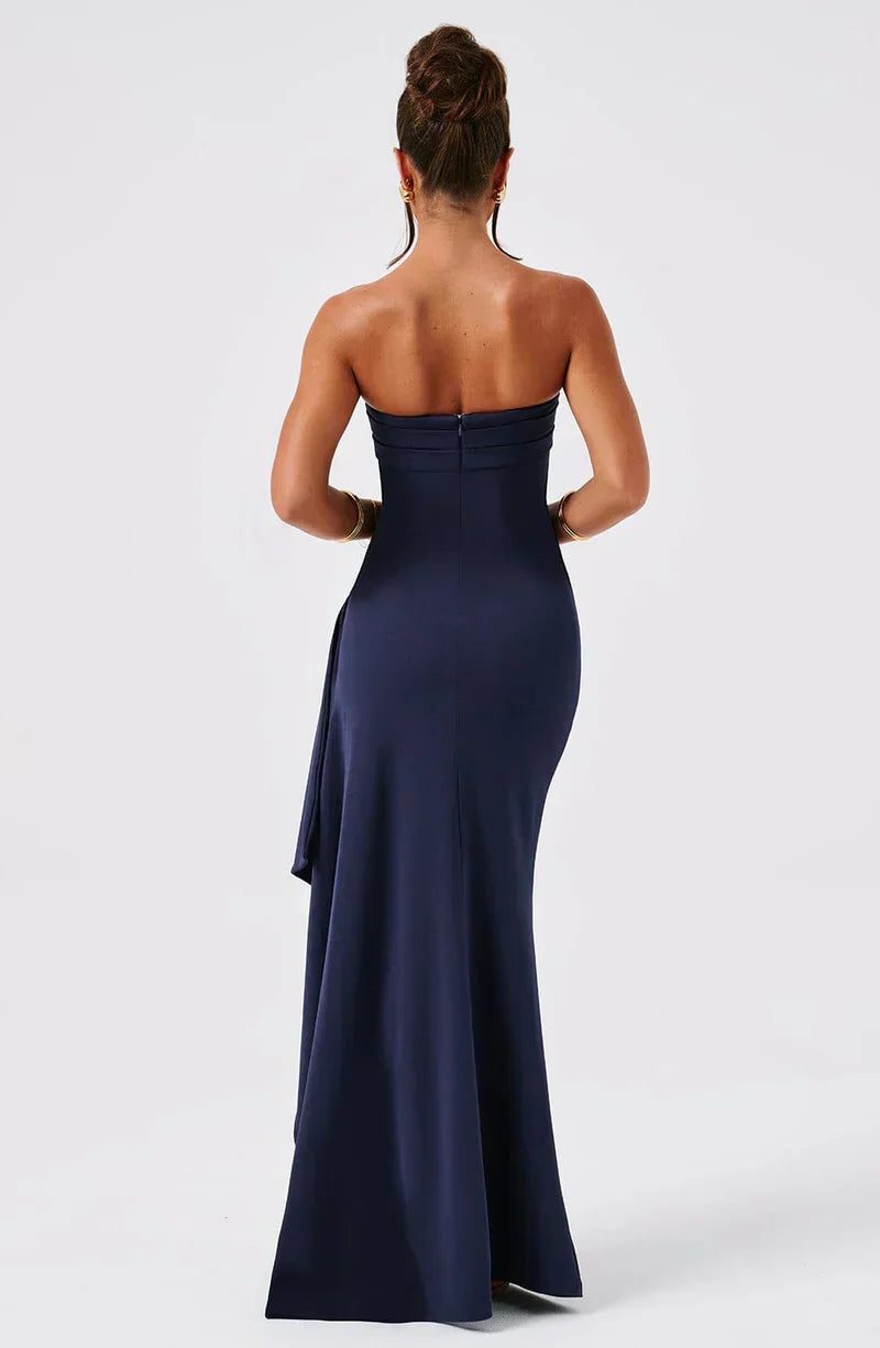 Strapless Maxi Cocktail Dress with Leg Split for Women