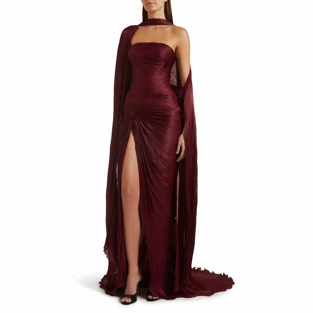 Strapless Pleated Autumn Wedding Guest Maxi Dress for Women