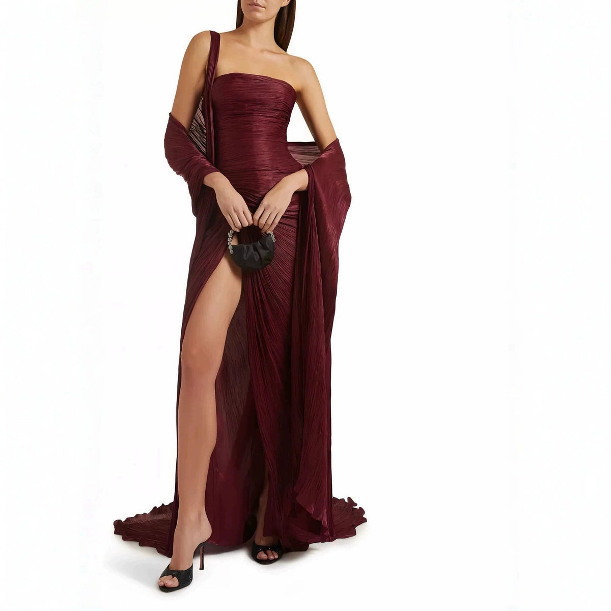 Strapless Pleated Autumn Wedding Guest Maxi Dress for Women - View 3