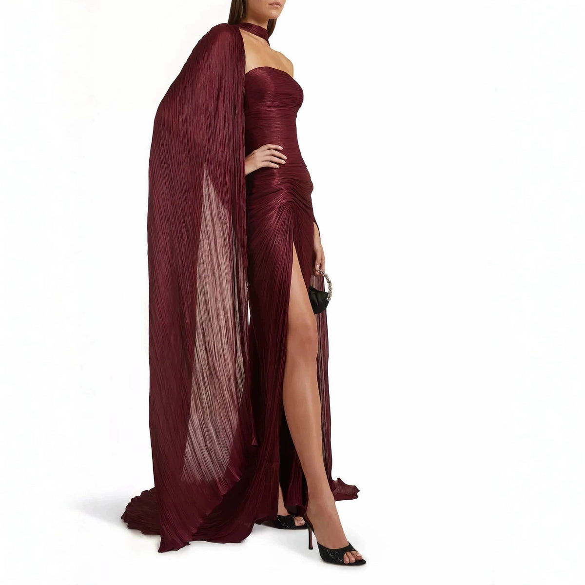 Strapless Pleated Autumn Wedding Guest Maxi Dress for Women - View 4
