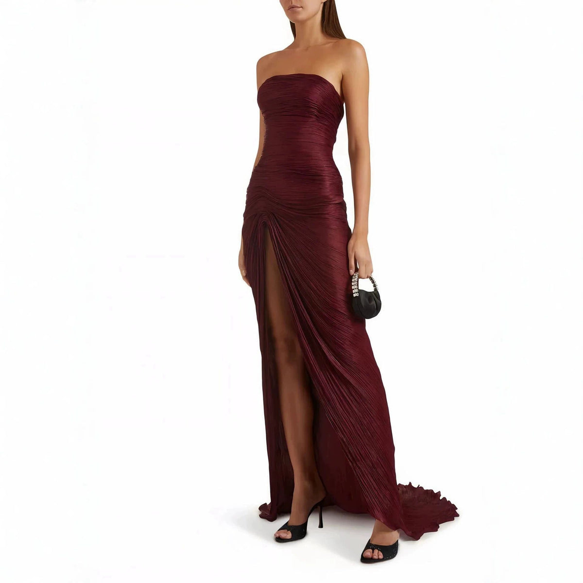 Strapless Pleated Autumn Wedding Guest Maxi Dress for Women - View 5