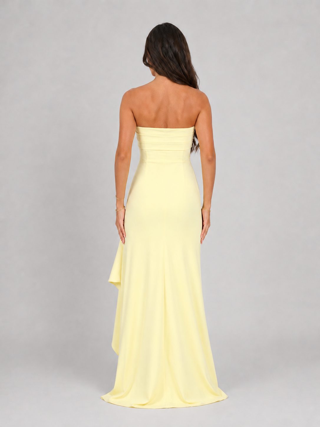 Strapless Ruched Maxi Dress with Thigh Split for Women