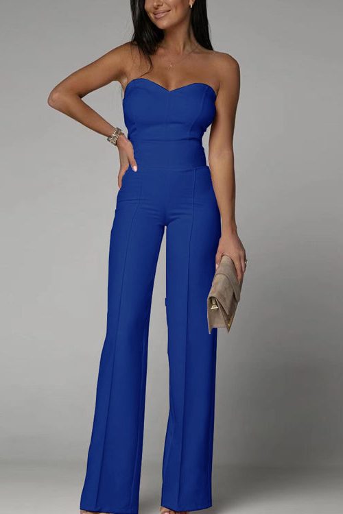 Strapless Wide Leg Jumpsuit for Women - Niebieski